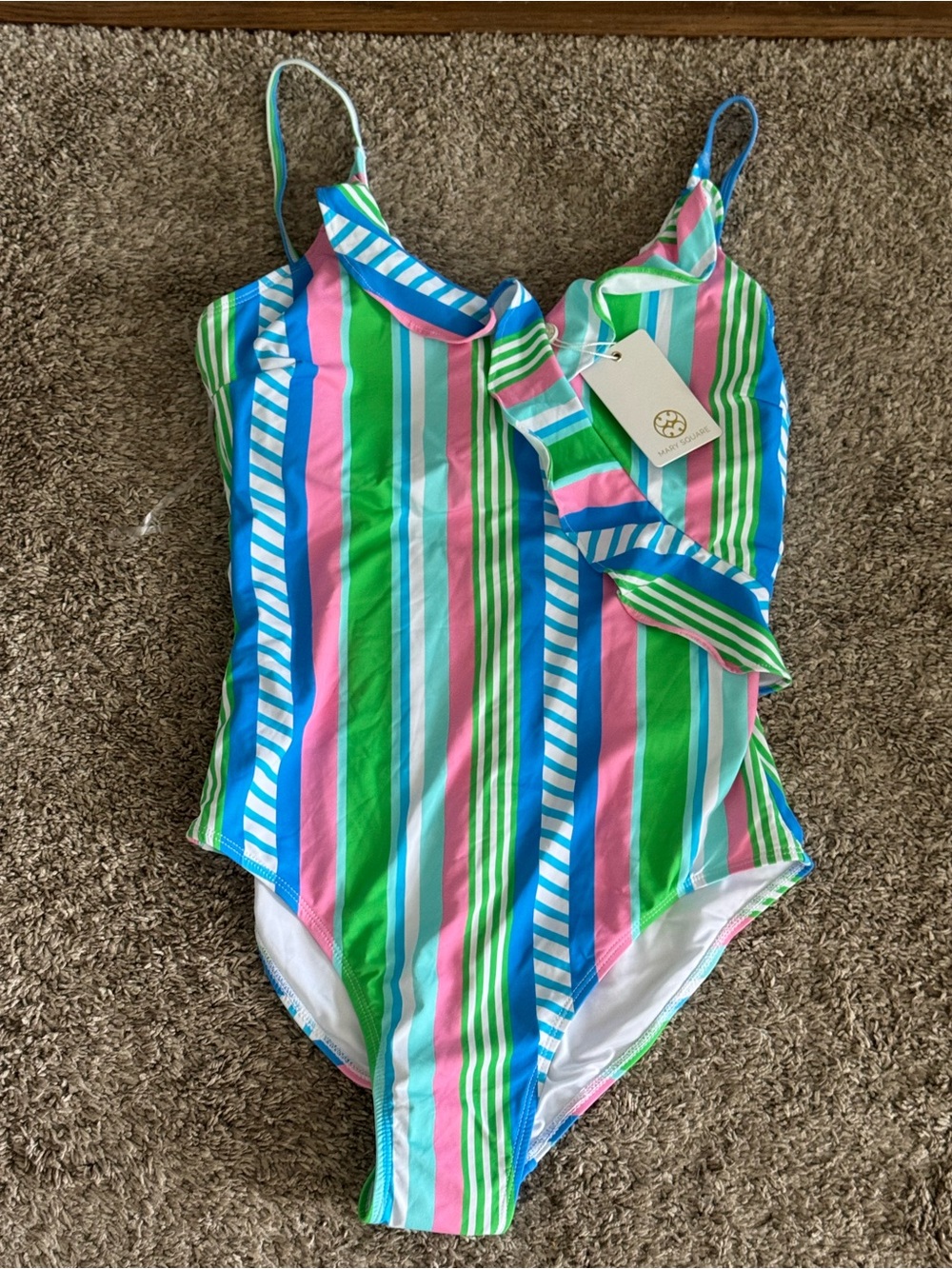 Mary Square Striped One-Piece Swimsuit